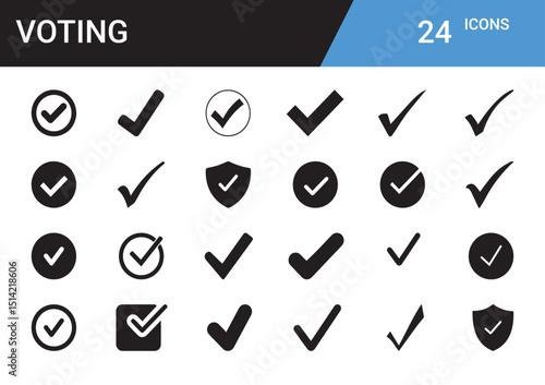 Voting Icon Set: A meticulously designed collection of 24 voting icons in a set, perfectly suited for digital interfaces, adding a touch of precision and modernity to any electoral-themed project.