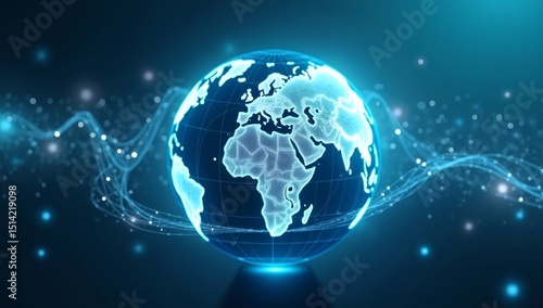 Wallpaper Mural  A glowing 3D globe with network connections, representing the global data exchange and digital transformation across the world Torontodigital.ca