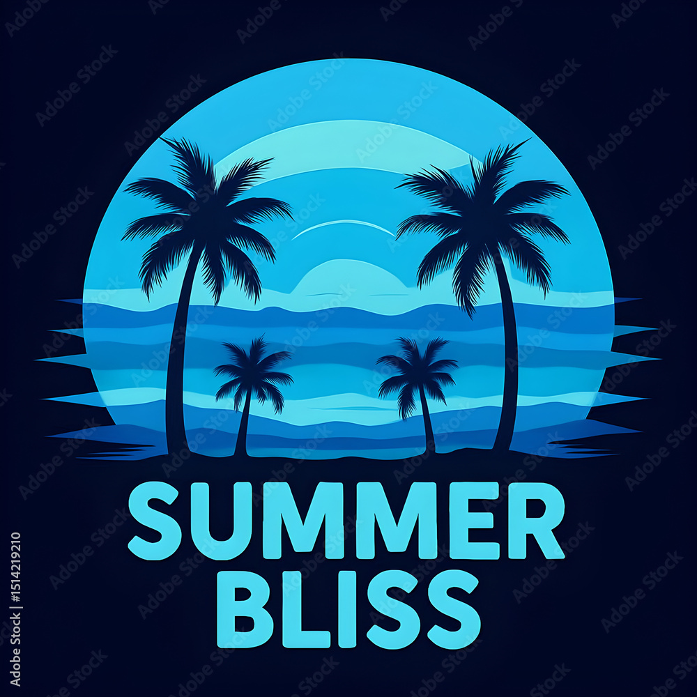 Obraz premium Graphic Illustration Of Tropical Sunset With Palm Trees