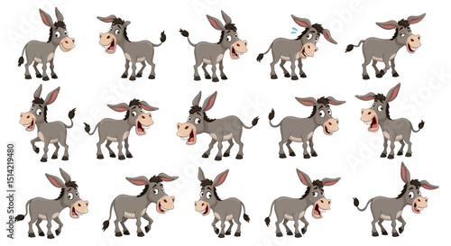 Funny Cartoon Donkey Character Set – Various Emotions and Poses Collection