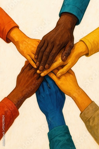 Colorful Hands Joining Together Teamwork Concept Unity Support Diversity
