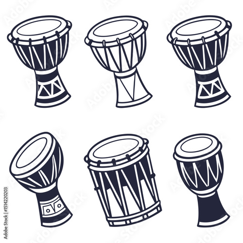 bongo icon set of  6 silhouette icon vector on white