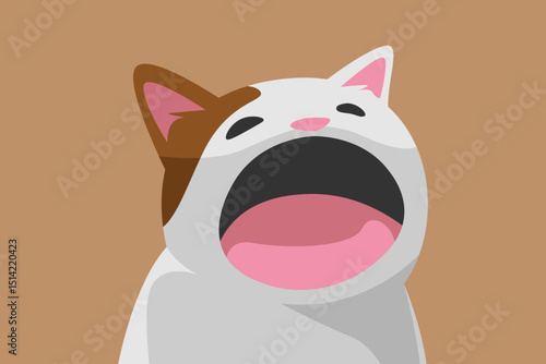 Cat with its mouth wide open in a oval shape, creating a cute and exaggerated cat expression. For sticker, emoji, and fun digital content. Cartoon vector illustration.