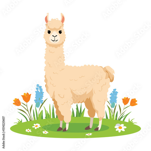 Friendly Cartoon Llama with Fluffy Wool