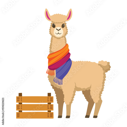Colorful Llama Wearing Striped Scarf