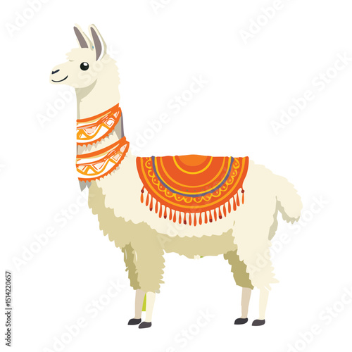 White Llama with Traditional Patterned Blanket