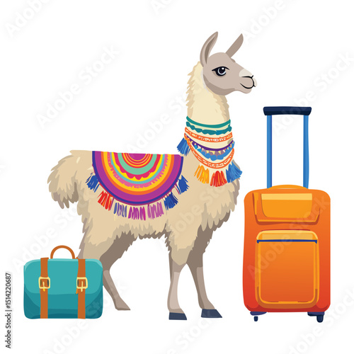 Llama with Luggage Ready for Travel