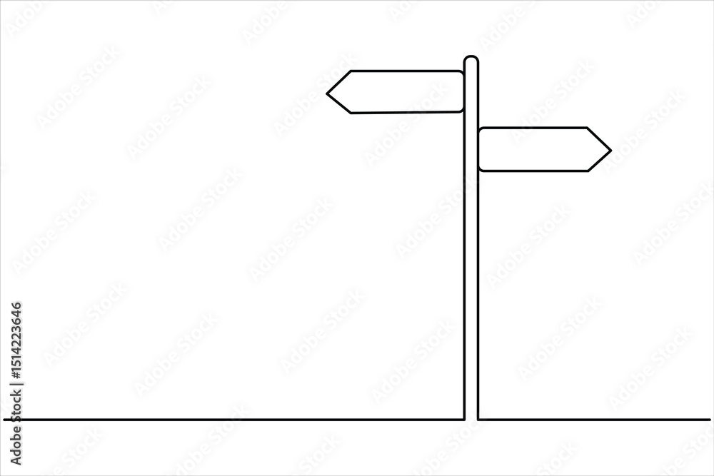 Continuous one line art drawing of road direction signboard design outline vector illustration Continuous one line art drawing of road direction signboard design outline vector illustration