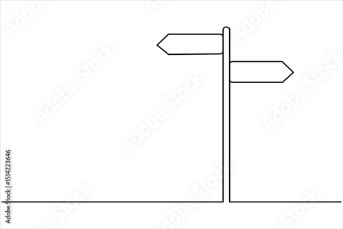 Continuous one line art drawing of road direction signboard design outline vector illustration