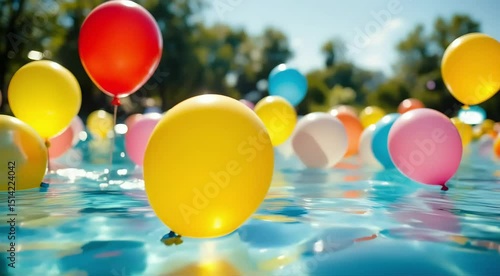 Colorful balloons floating pool summer fun