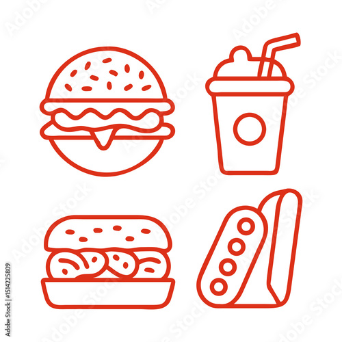 Red Fast Food Outline Icons