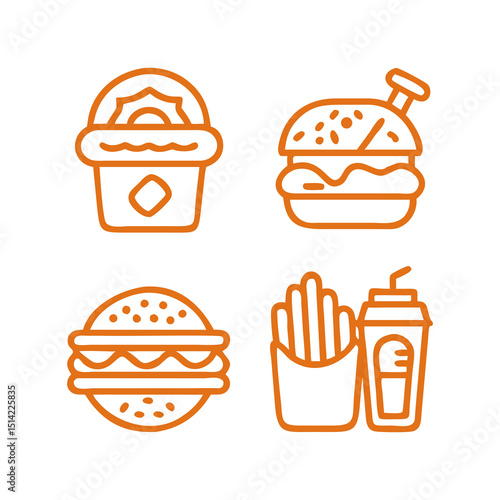 Orange Fast Food Line Icons Set