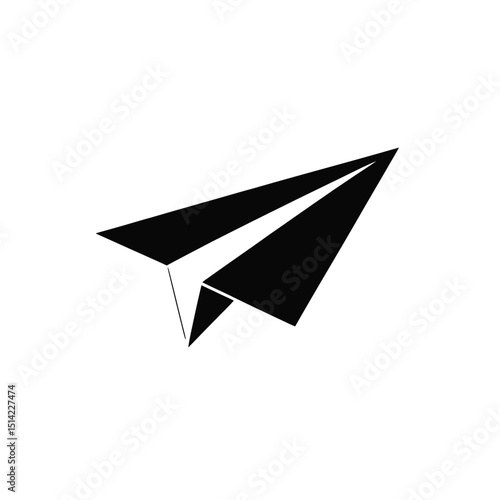 Isolated Paper Plane Black Silhouette on White Backdrop Flight Concept Art