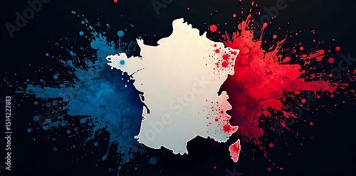 France flag with colored ink splatters on black background, Wallpaper, Pattern, Graphic