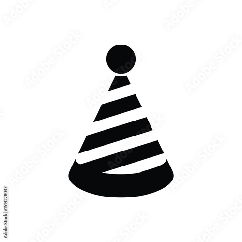 Minimalist Party Hat with Stripes and PomPom on a Transparent Background