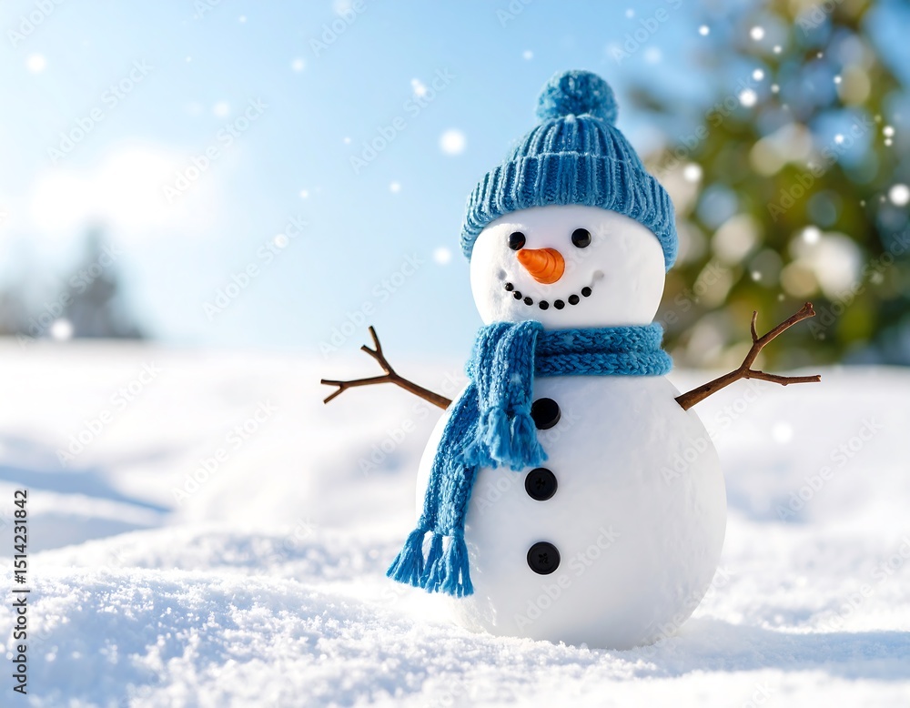Fototapeta premium Snowman in winter scene