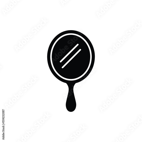 Round hand mirror with handle in black color and transparent background