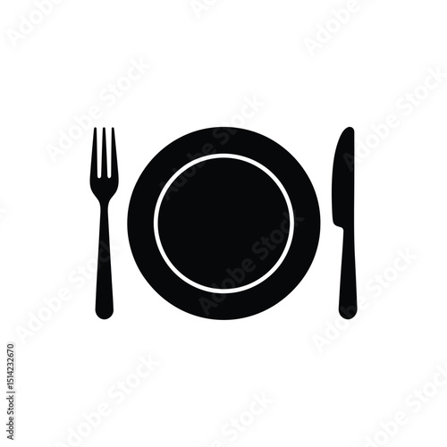 Silhouette Plate Fork and Knife on Transparent Background for Restaurant Concept