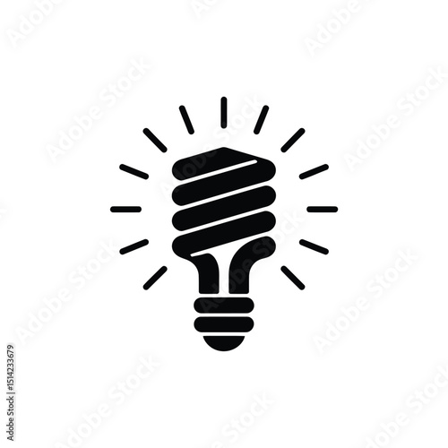 Spiral Lightbulb Emitting Rays Flat Style on White Background Icon Symbol