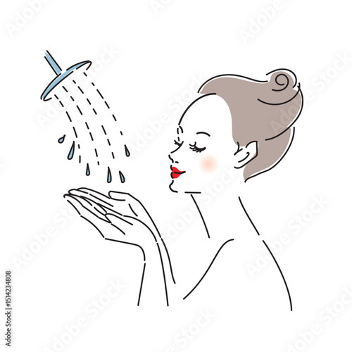 シャワーで丁寧にスキンケアをする美しい女性