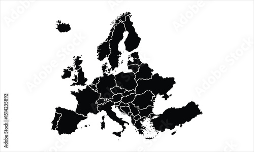 Europe  on white background. for website layouts, background, education, precise, customizable, Travel worldwide, map silhouette backdrop, earth geography.
