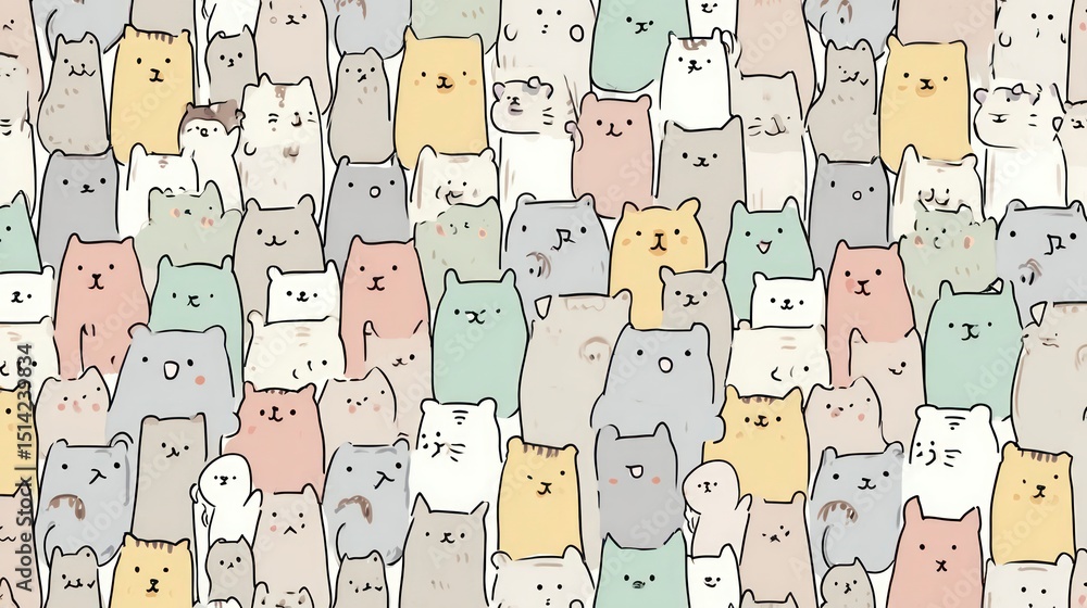 Fototapeta premium Cartoon cat pattern background