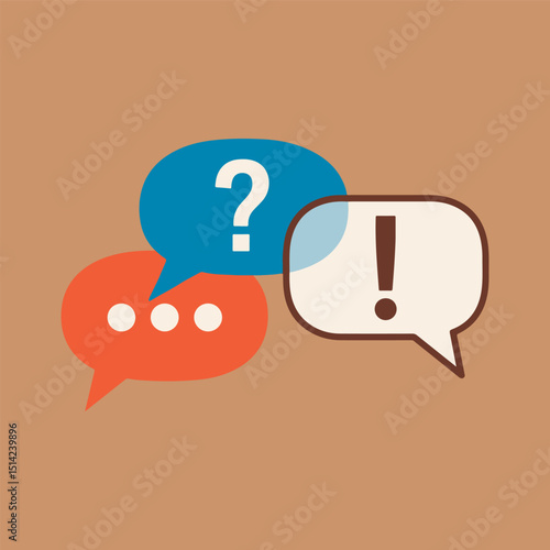 Chat Bubbles with Question and Exclamation Mark Full Color Illustration.
