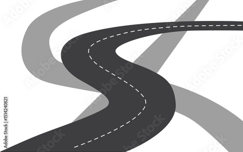 Graphic images of roads, traffic and movement on the road, straight and curved road lines.
