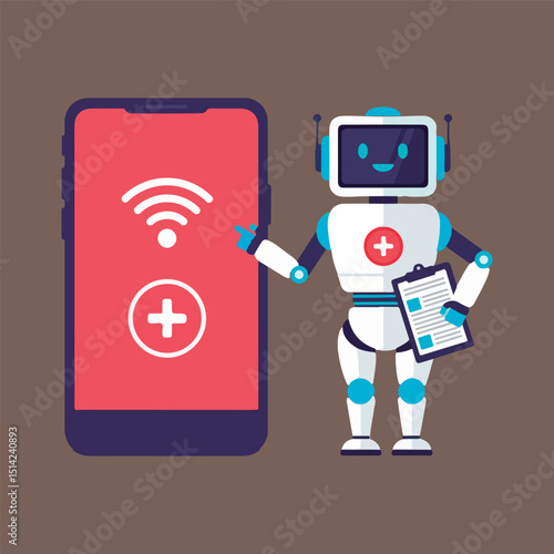 Medical Robot with Smartphone. Digital Health Assistant.
