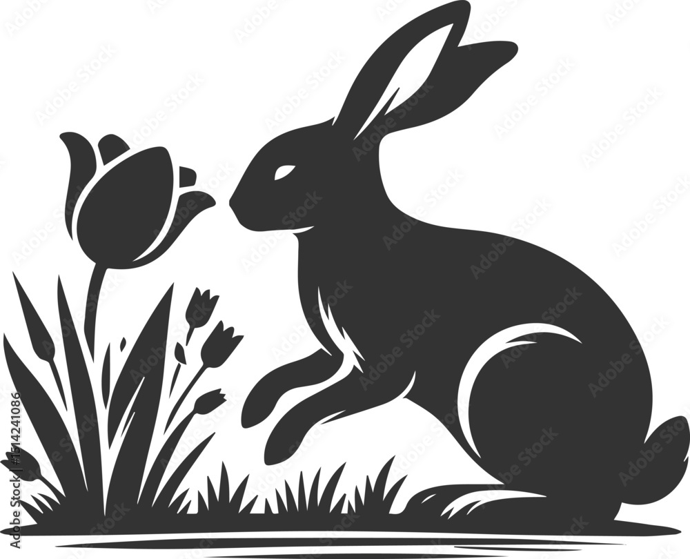 Obraz premium Floral style with a easter bunny animal vector silhouette