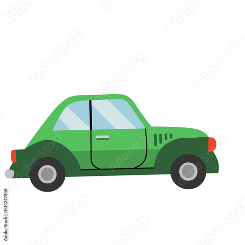 Green compact car vector illustration with a rounded body. Cute and cartoonish