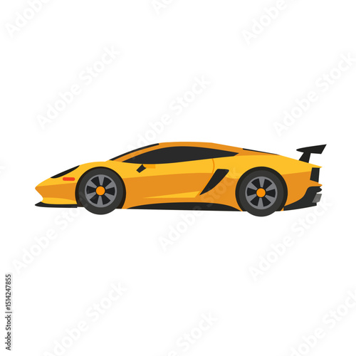 Yellow sports car vector illustration in side view. Sleek and modern design for racing or speed themes