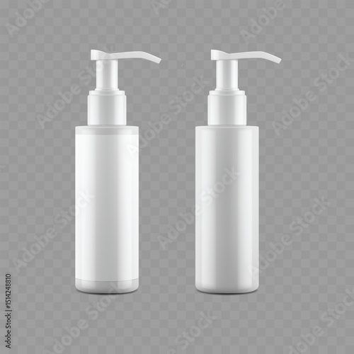 White Plastic Pump Bottle Mockup - Dispenser Container Template. Vector