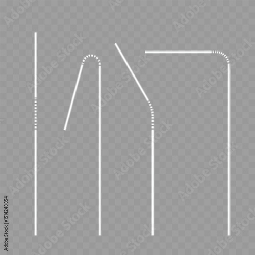 White Drinking Straw Set - Plastic Beverage Tube Mockup. Vector