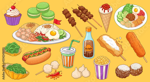 Delicious Variety of Filipino Street Food Cartoon Illustration