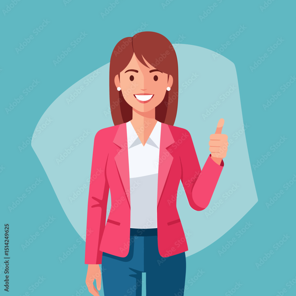 Smiling Businesswoman Giving Thumbs Up Against Light Blue Background Smiling Businesswoman Giving Thumbs Up Against Light Blue Background