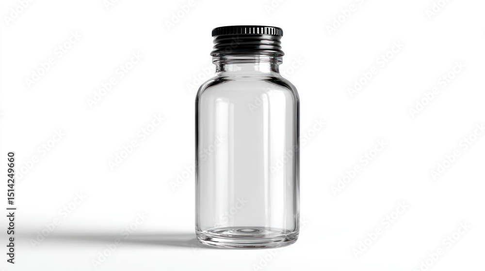 Clear glass bottle with black cap Clear glass bottle with black cap