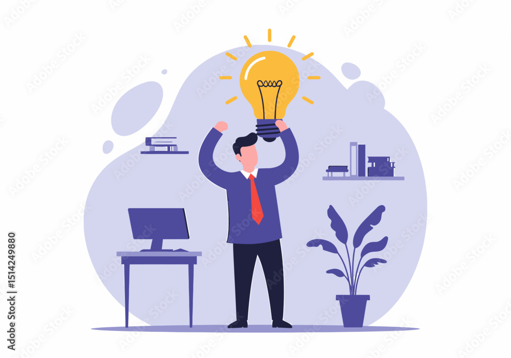 Creative Businessman with Light Bulb Idea in Office Creative Businessman with Light Bulb Idea in Office