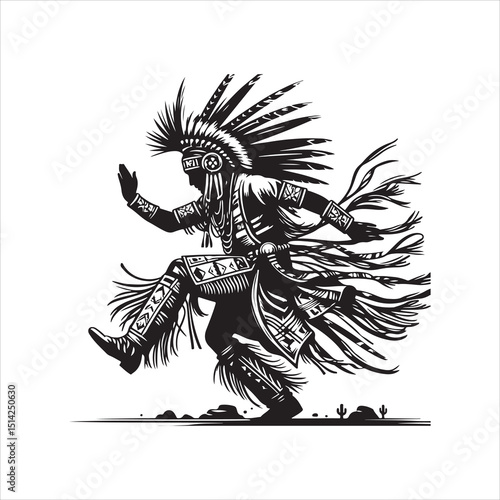 Apache Culture in Black and White – Traditional and Daily Life Scenes Vector Set