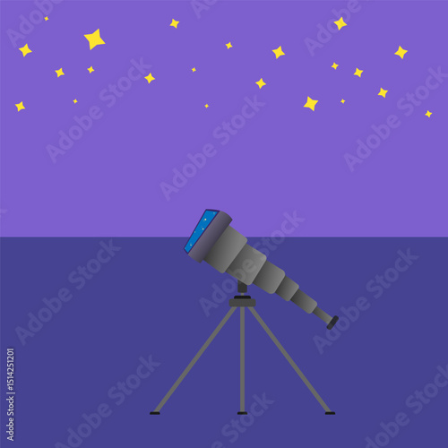 Telescope in the field and the starry sky
