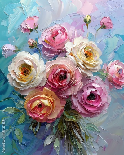 A vibrant bouquet of colorful roses in artistic expression.