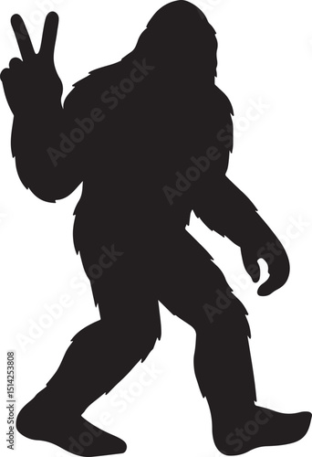 Bigfoot peace sign silhouette design vector illustration.