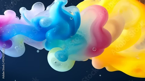 Fluid Art: Mesmerizing Rainbow Ink Cloud Forming Abstract Shapes in Water, High Resolution