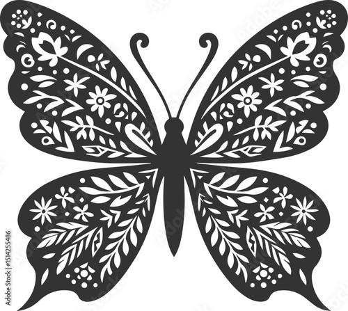 Floral style butterfly graphic drawing silhouette animal vector