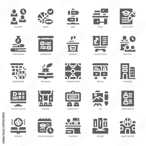 Campus Life Icon pack for your website, mobile, presentation, and logo design. Campus Life Icon solid design. Vector graphics illustration and editable stroke.