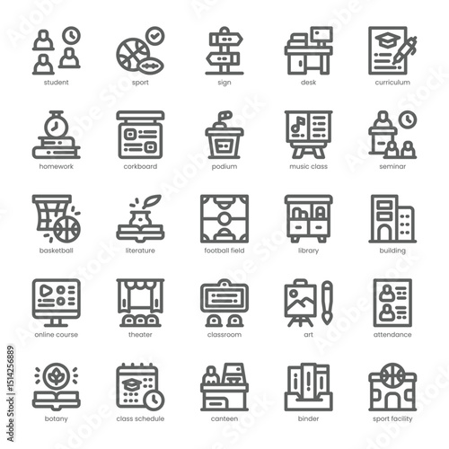 Campus Life Icon pack for your website, mobile, presentation, and logo design. Campus Life Icon outline design. Vector graphics illustration and editable stroke.