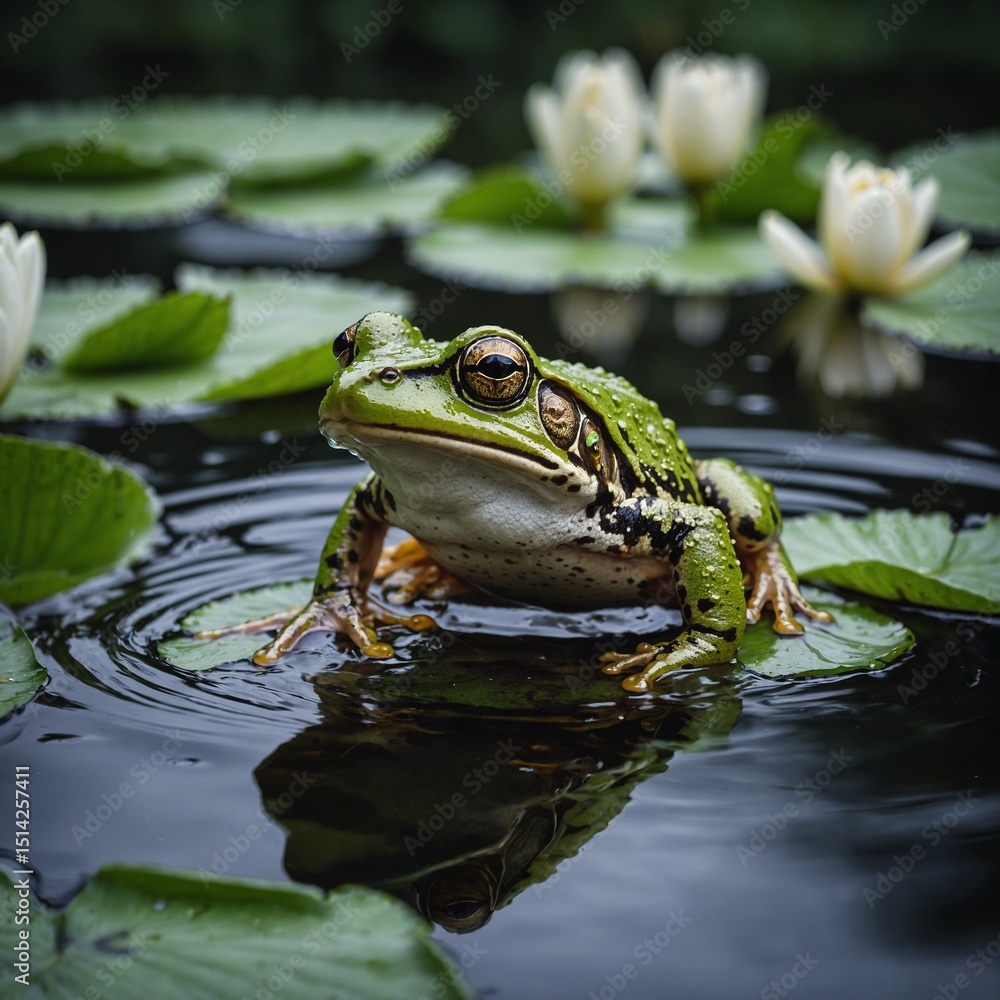 Obraz premium Frog Leaping from a Lily Pad