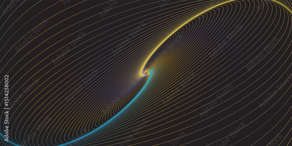 Dynamic abstract composition of curved lines forming a spiral with vibrant neon gradients against a dark black background, evoking a futuristic and digital art aesthetic Dynamic abstract composition of curved lines forming a spiral with vibrant neon gradients against a dark black background, evoking a futuristic and digital art aesthetic