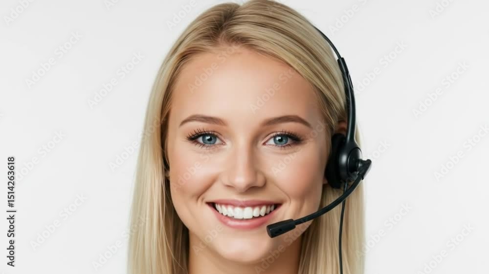 Smiling blonde service representative with headset Smiling blonde service representative with headset