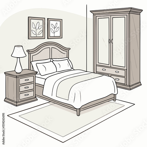 Modern bedroom furniture set with bed armoire nightstand rug